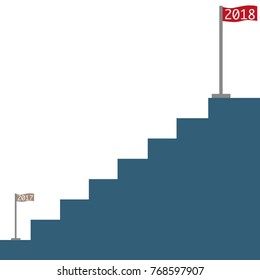 The flag 2017 low staircase and the red flag new year 2018 on the top 
