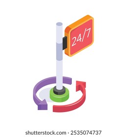 Um sinalizador e um sinal de 24,7 representando a disponibilidade de serviço em tempo integral