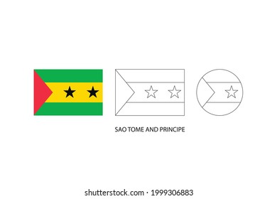 São Tomé and Príncipe flag 3 versions, Vector illustration, Thin black line of rectangle and the circle on white background.