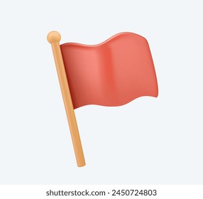 Vector de icono de marca 3D. Icono moderno de bandera roja. Advertencia, declaración de ley marcial o desafío antimonopolio. Ondeando en el viento en el poste