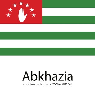 A bandeira da Abecásia possui uma faixa vermelha com uma mão branca e sete estrelas brancas, representando os sete distritos, seguidas por quatro faixas verdes e brancas alternadas