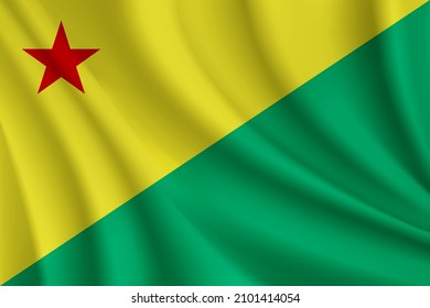 Flag of Acre, Brazil. Realistic waving flag of Acre vector background.