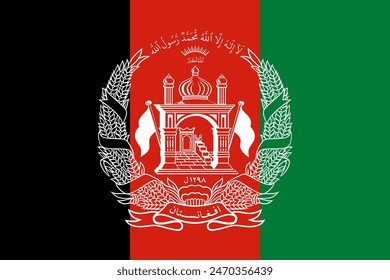 Bandera de Afganistán. Dimensiones precisas, proporciones de Elementos y colores.