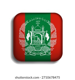 Flag of Afghanistan button with shadow. flag icon. 3d icon. The square shape