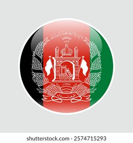 The flag of afghanistan. Circle icon flag. Button flag icon. glossy circle badge. 3d illustration.	