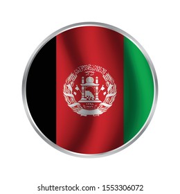 Flag of Afghanistan Glossy Button, Afghanistan Flag in glossy round button of icon. Afghanistan emblem isolated on white background. National concept sign. Independence Day. Vector illustration.