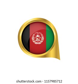 Flag of Afghanistan, location map pin, pointer flag Afghanistan, button gold, Icon country . Vector Illustration EPS10.