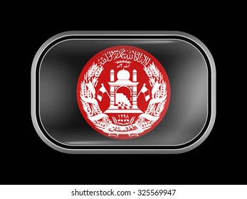 Flag of Afghanistan. Rectangular Shape with Rounded Corners. This Flag is One of a Series of Glass Buttons