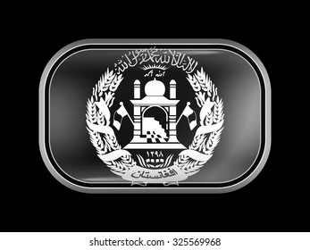 Flag of Afghanistan. Rectangular Shape with Rounded Corners. This Flag is One of a Series of Glass Buttons