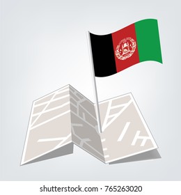 Flag of Afghanistan , Afghanistan flag waving isolated vector illustration,map and check in