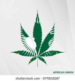 Flag of African Union in Marijuana leaf shape. The concept of legalization Cannabis in African Union. Medical cannabis illustration.