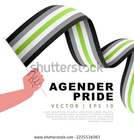 The flag of agender pride is in the hand of a person. Sexual identification. Lack of gender identity. A colorful logo of one of the LGBT flags. Vector illustration.