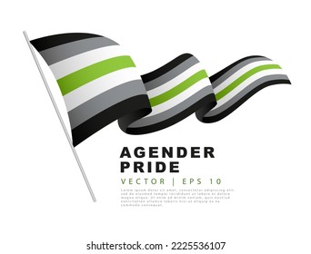 Die Fahne des agender Stolzes hängt an einem Fahnenmast und fluttert im Wind. Ein farbiges Logo einer der LGBT-Flaggen. Sexuelle Identifikation. Mangel an Geschlechtsidentität. Vektorgrafik
