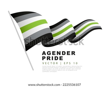 The flag of agender pride hangs on a flagpole and flutters in the wind. A colorful logo of one of the LGBT flags. Sexual identification. Lack of gender identity. Vector illustration