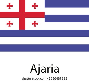 The flag of Ajaria, a region in Georgia. The design features a red cross with white background and five blue horizontal stripes.