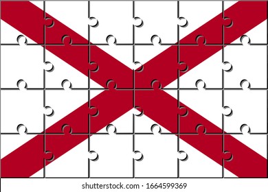 Flagge von Alabama, mit Puzzleteilen