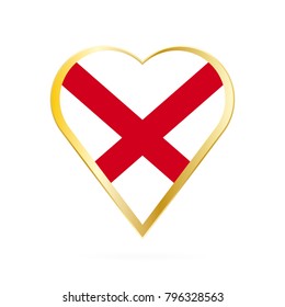 Flag of Alabama in the shape of Heart, symbol of Love Gold version.