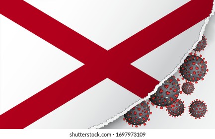 Flag of Alabama state with outbreak viruses deadly coronavirus COVID-19. 