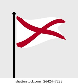 Bandeira do Alabama Estados Unidos da América. Projeto de ícone de ilustração de vetor da bandeira do Alabama. Bandeira de mastro flutuante.