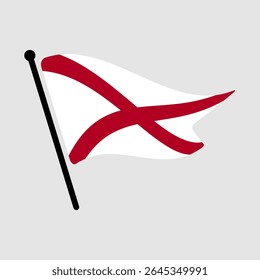Flag of Alabama, the United States of America. Alabama flag vector illustration icon design. Fluttering flagpole flag.