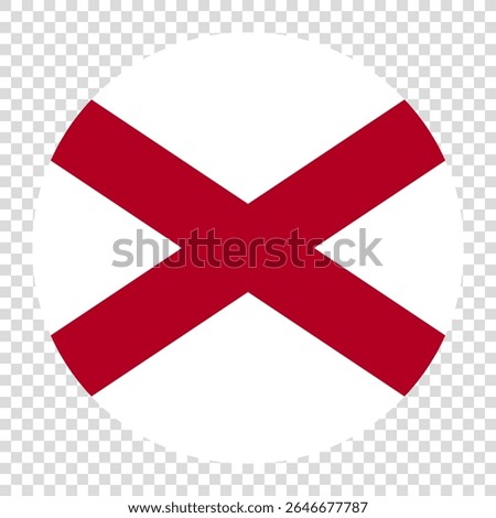 Flag of Alabama, the United States of America. Alabama circle flag logo icon computer vector illustration design. Checkerboard background.