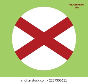 Flag of Alabama, Flag of USA state Alabama Vector Illustration, Alabama flag in a circle, USA.