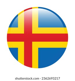 The flag of Aland. Button flag icon. Standard color. Circle icon flag. 3d illustration. Computer illustration. Digital illustration. Vector illustration.