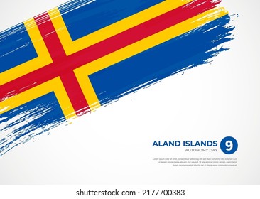Flag of Aland Islands with creative painted brush stroke texture background