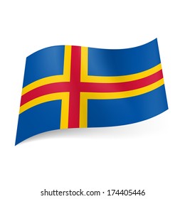 Flag of Aland Islands: red and yellow cross on blue background