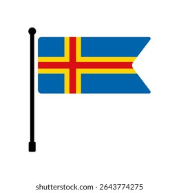 Flag of Aland. Aland flag vector illustration icon design. Flagpole flag icon.