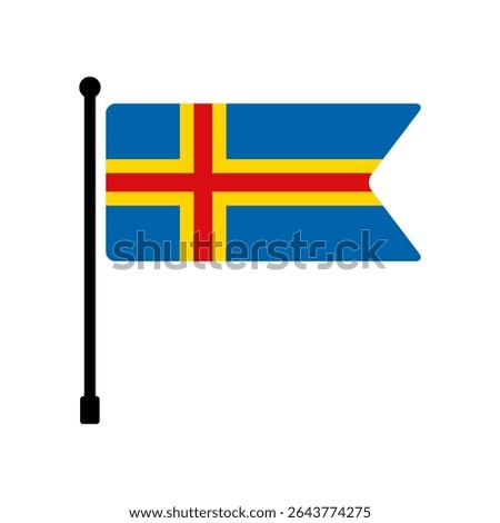 Flag of Aland. Aland flag vector illustration icon design. Flagpole flag icon.