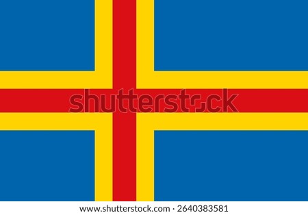 Flag of Aland - vibrant flag featuring blue, yellow, and red colors is prominently displayed, symbolizing the Aland Islands. The design showcases a bold cross pattern, signifying local identity.
