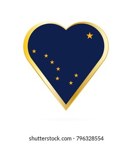 Flag of Alaska in the shape of Heart, symbol of Love Gold version.