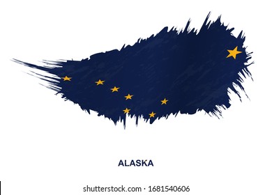 Flag of Alaska state in grunge style with waving effect, vector grunge brush stroke flag.