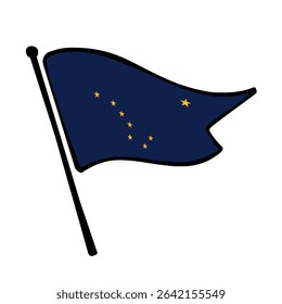 Flag of Alaska us. Alaska flag vector illustration icon design in the hand-drawn style. Fluttering flagpole flag.