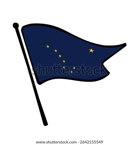 Flag of Alaska us. Alaska flag vector illustration icon design in the hand-drawn style. Fluttering flagpole flag.