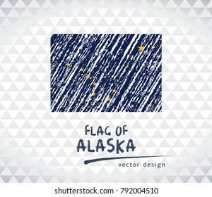 Flag of Alaska, vector chalk illustration on black background