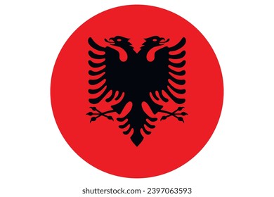 Flag of Albania. Albanian national symbol in official colors. Template icon. Abstract vector background. Round glass light ball, 3D big bubble, sphere.