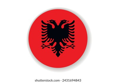 Flag of Albania. Albanian national symbol in official colors. Template icon. Abstract vector background. Round glass light ball, 3D big bubble, sphere.