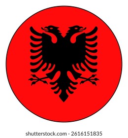 Flag of Albania. Black edge. Albania circle flag logo icon computer vector illustration design.