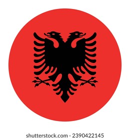The flag of Albania. Button flag icon. Standard color. Circle icon flag. Computer illustration. Digital illustration. Vector illustration.
