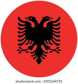 The flag of Albania. Button flag icon. Standard color. Circle icon flag. Computer illustration. Digital illustration. Vector illustration.