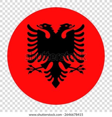 Flag of Albania. Albania circle flag logo icon computer vector illustration design. Checkerboard background.
