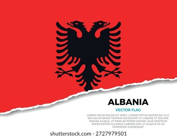 Bandera de Albania. Creativo efecto de borde de papel rasgado sobre fondo transparente con irregularidades irregulares. Una apariencia tridimensional con sombras realistas, como si hubiera sido rasgada para revelar una superficie blanca debajo