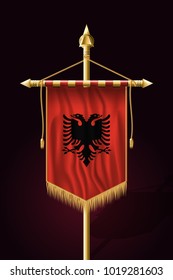 Flag of Albania. Festive Vertical Banner. Wall Hangings with Gold Tassel Fringing