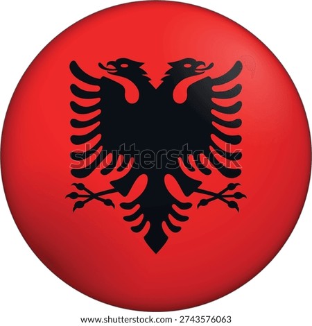 Flag of Albania. Glossy circular flag. Button appearance. 3D Icon Design with depth. Professional, tactile look. Perfect for representing national identity in digital interfaces and perfect for websites