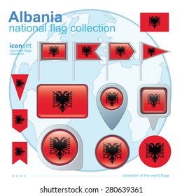 Flag of Albania, icon collection, vector illustration
