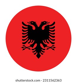 The flag of Albania. Flag icon. Standard color. Round flag. Computer illustration. Digital illustration. Vector illustration.