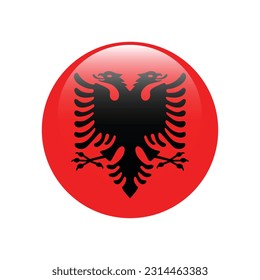 The flag of Albania. Flag icon. Standard color. A round flag. 3d illustration. Computer illustration. Digital illustration. Vector illustration.