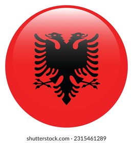 The flag of Albania. Flag icon. Standard color. A round flag. 3d illustration. Computer illustration. Digital illustration. Vector illustration.